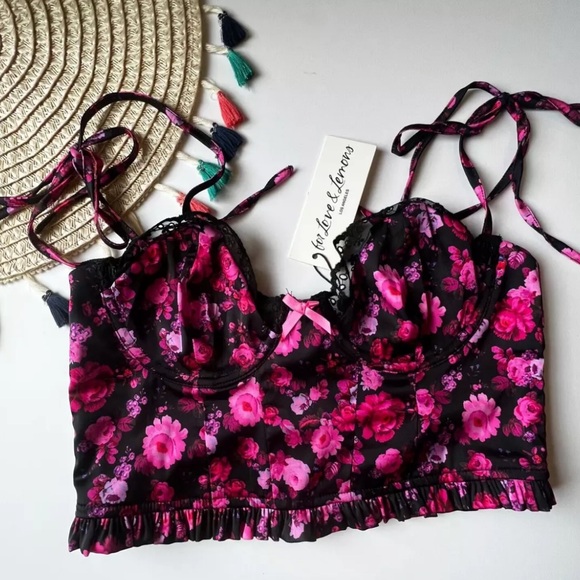 NWT For Love And Lemons Farrah Bustier Black/Pink Floral Small - Picture 3 of 5